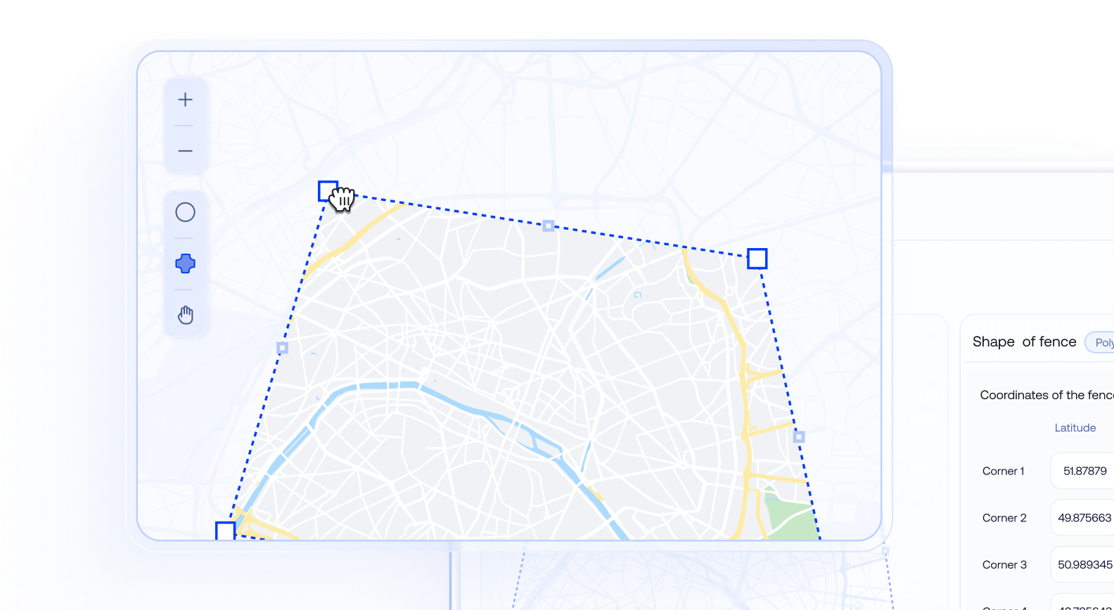 An interactive map interface where a user is drawing a custom polygon geofence to automate device actions based on location.