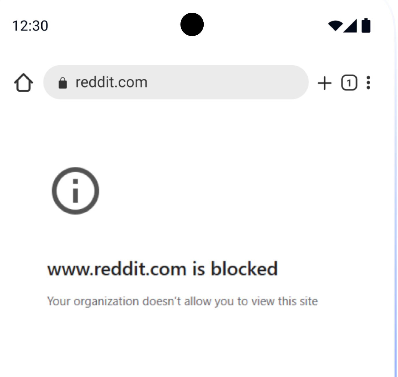 Secure browser blocking an unauthorized website while allowing clinical portal access with Hexnode UEM.