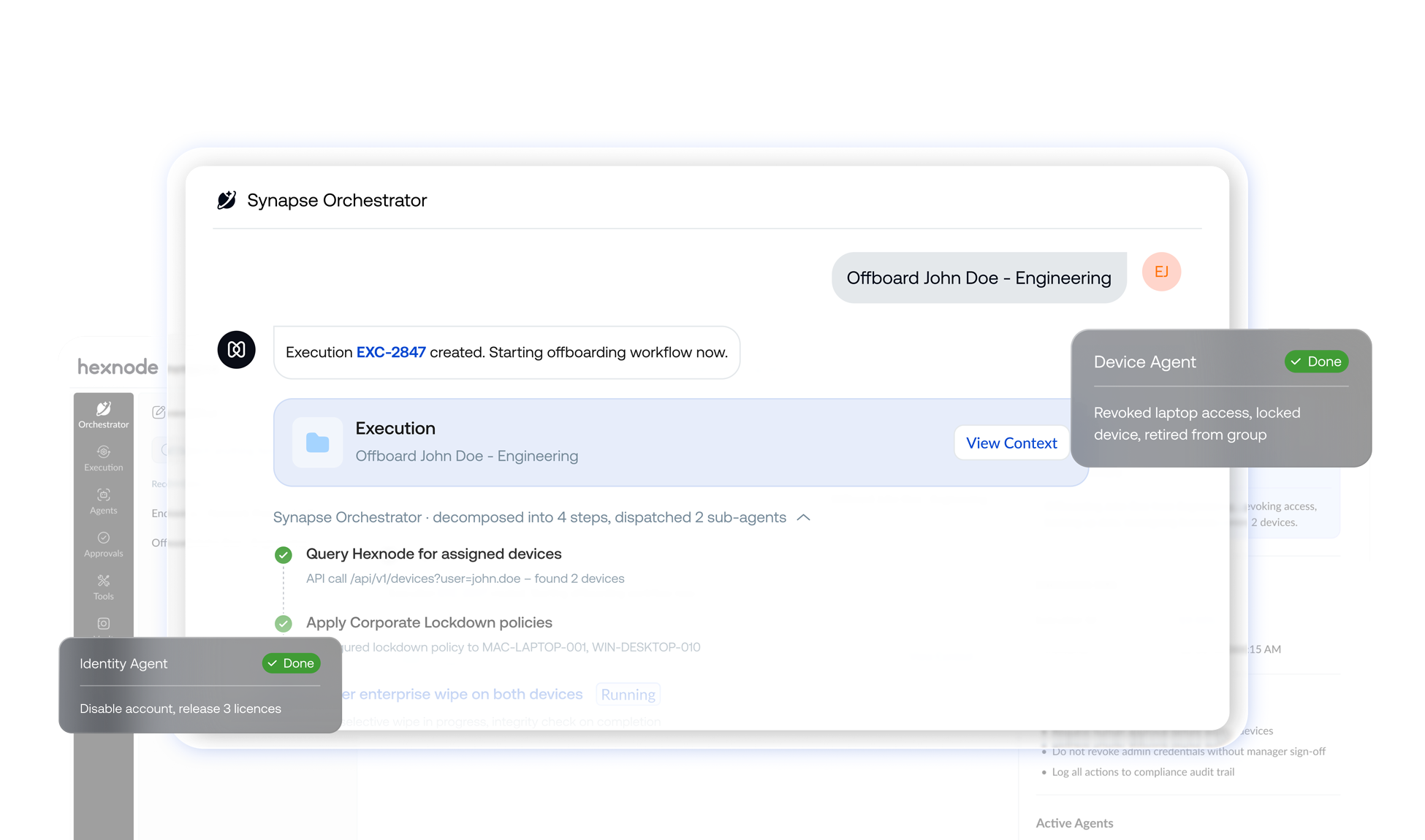 Hexnode Synapse using AI to turn IT requests and security alerts into governed actions across enterprise systems.